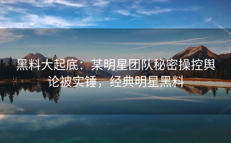 黑料大起底：某明星团队秘密操控舆论被实锤，经典明星黑料