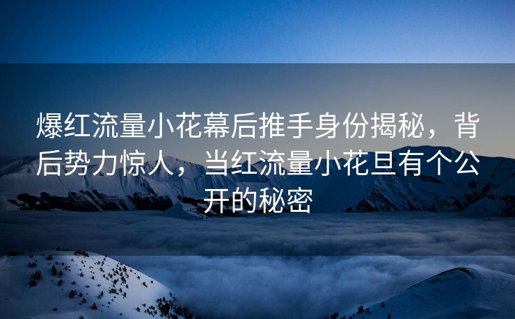 爆红流量小花幕后推手身份揭秘，背后势力惊人，当红流量小花旦有个公开的秘密