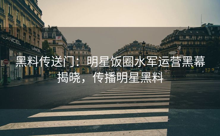 黑料传送门：明星饭圈水军运营黑幕揭晓，传播明星黑料