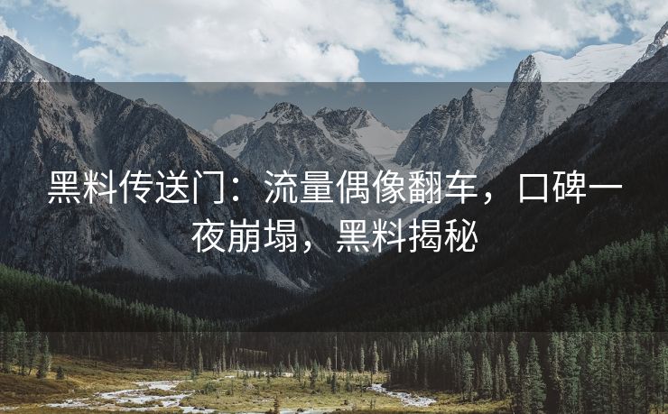 黑料传送门：流量偶像翻车，口碑一夜崩塌，黑料揭秘